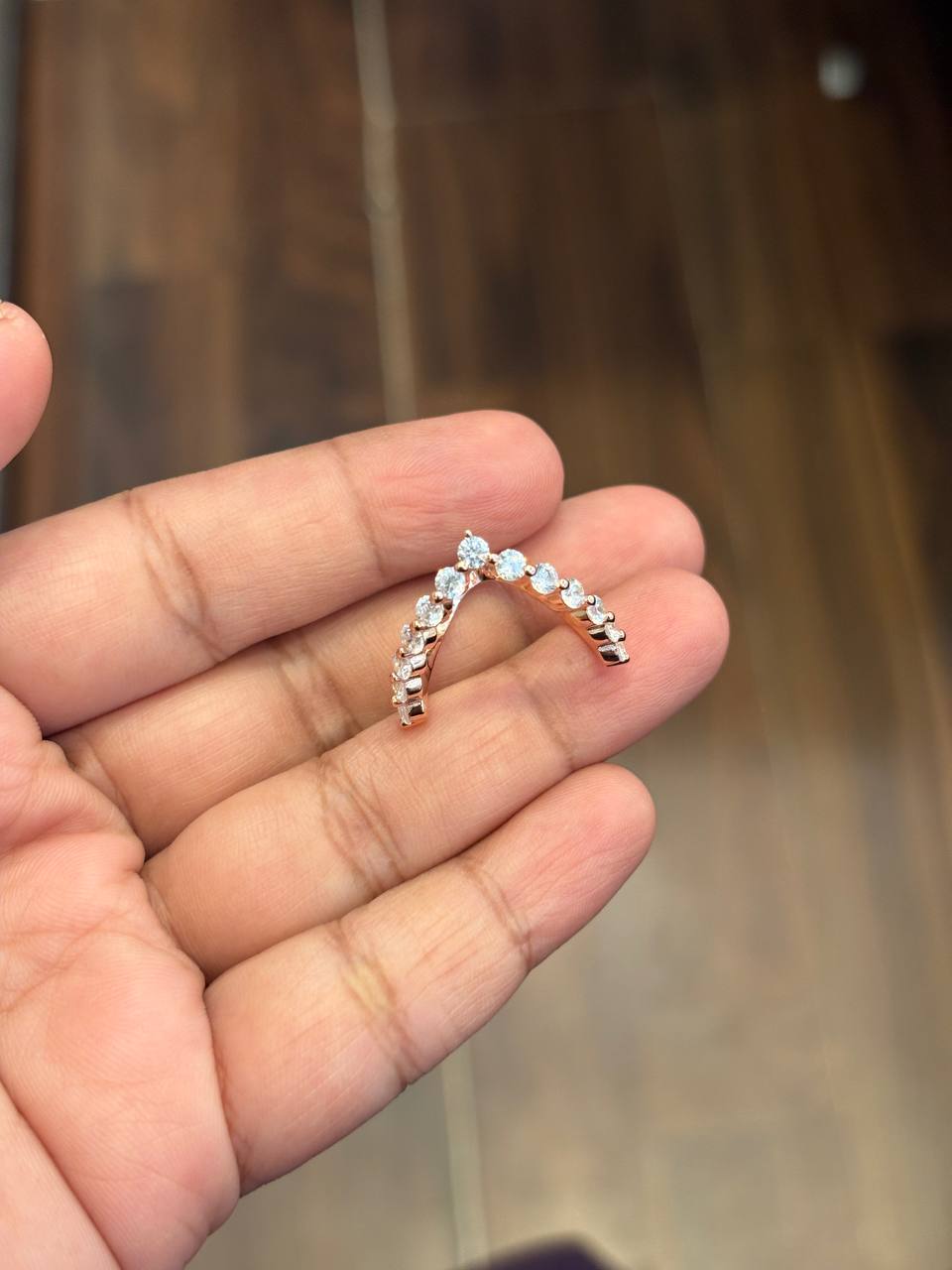 Silver via V ring with rosegold finish