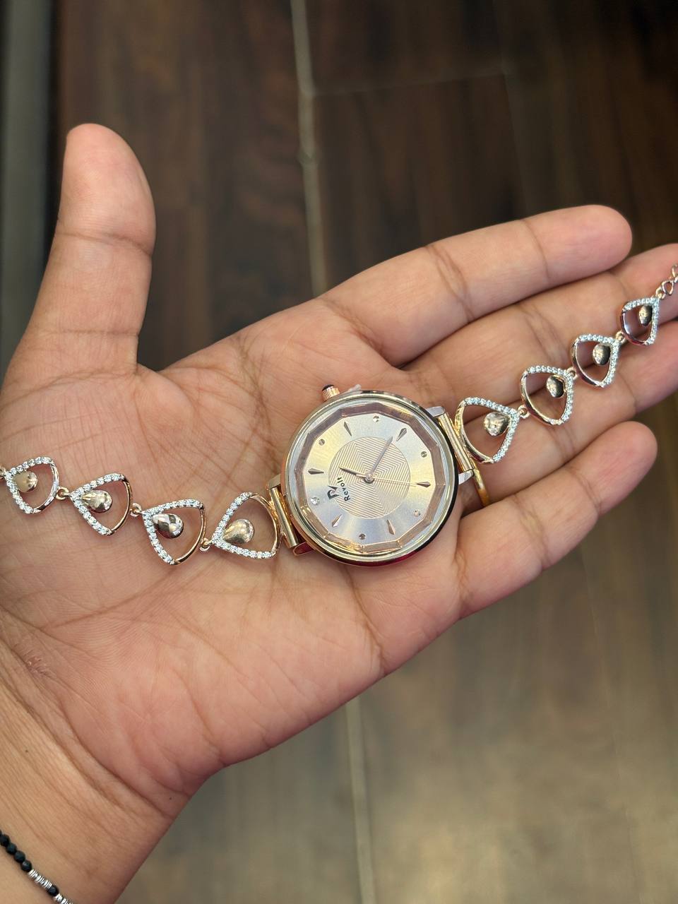 Silver deepthi watch with rosegold finish