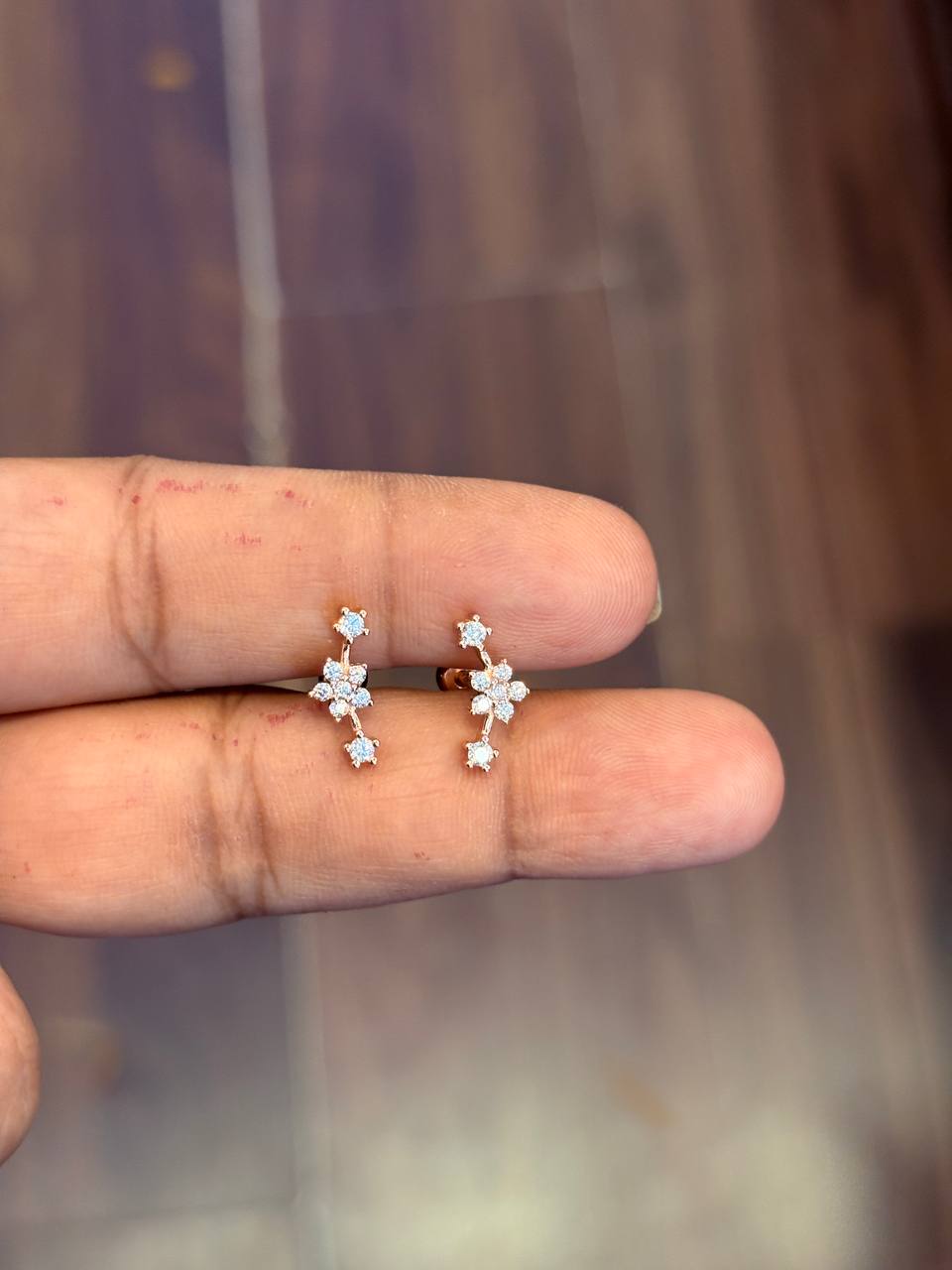Silver stone helix stud with rosegold finish