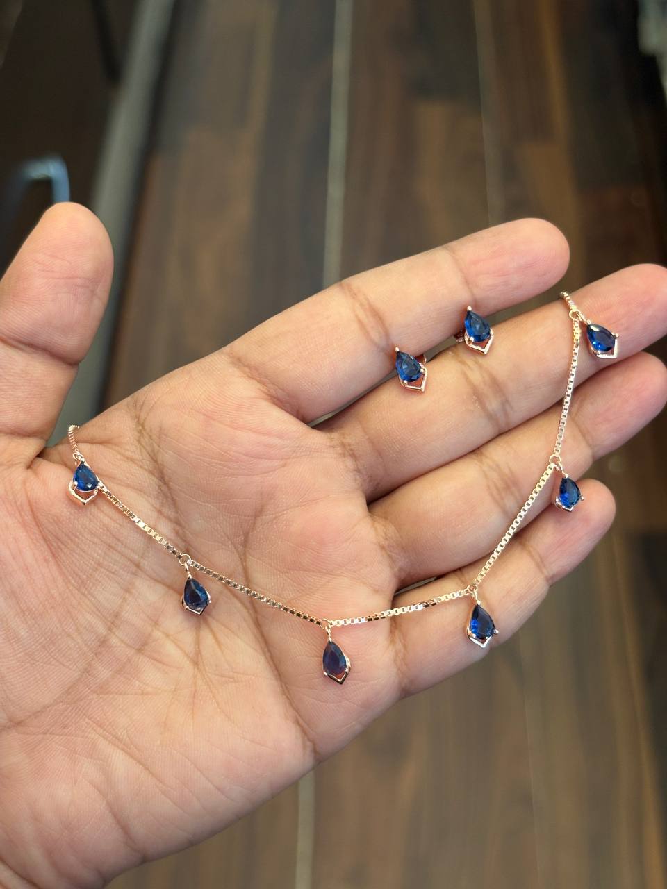 Silver blue zara charm with rosegold finish