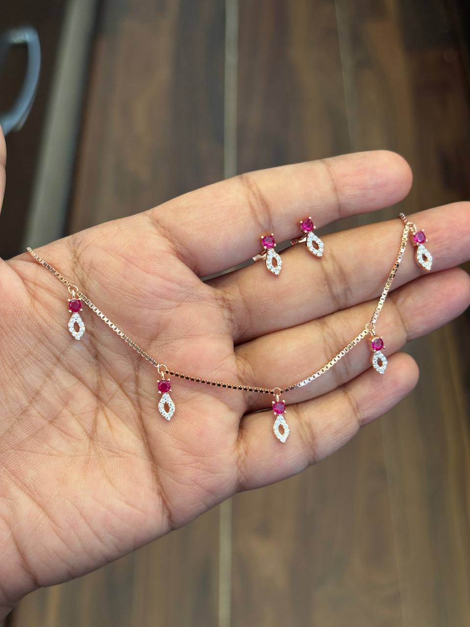 Silver pink maya charm with rosegold finish