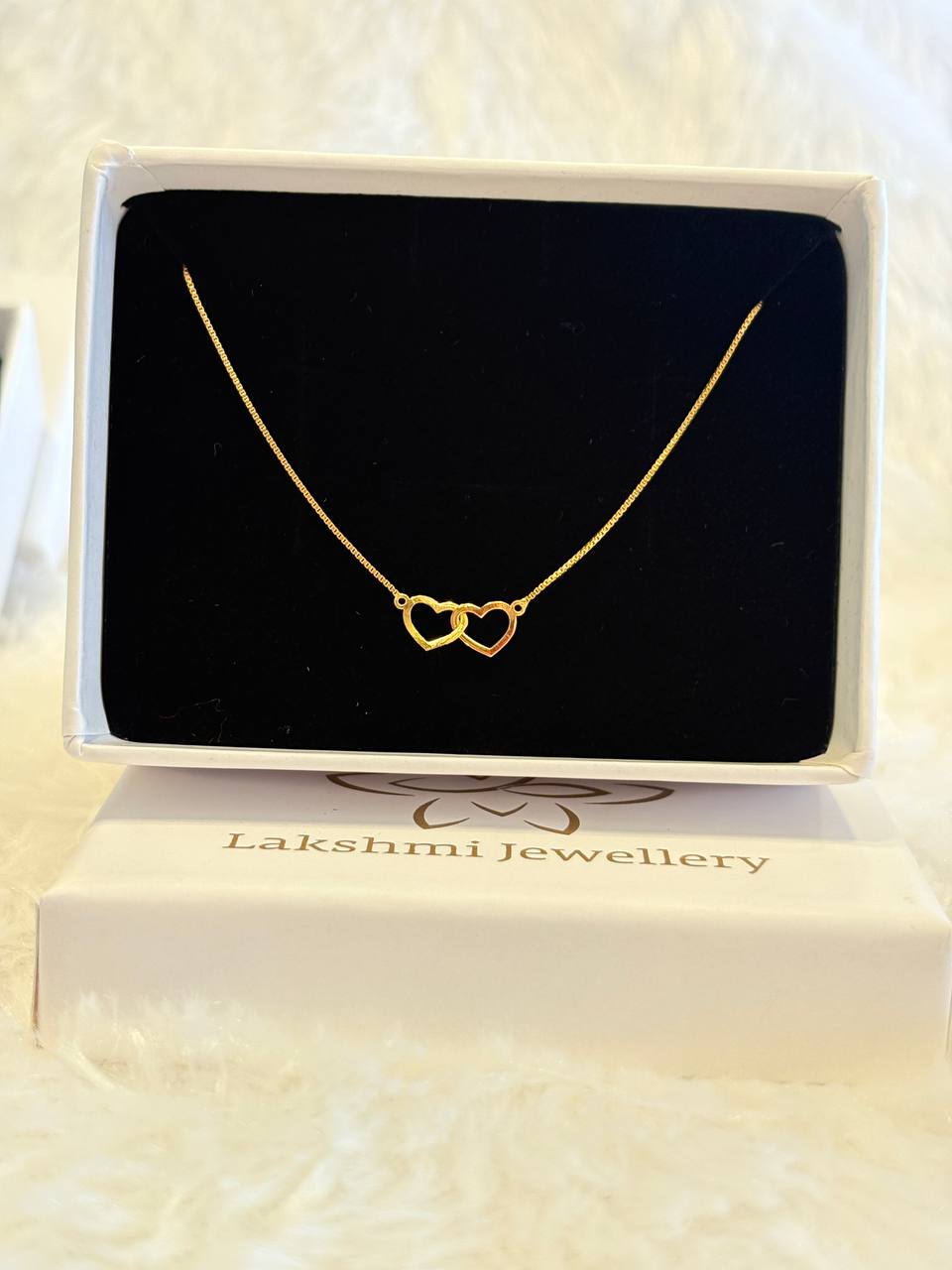 Silver double heartt chain with gold finish