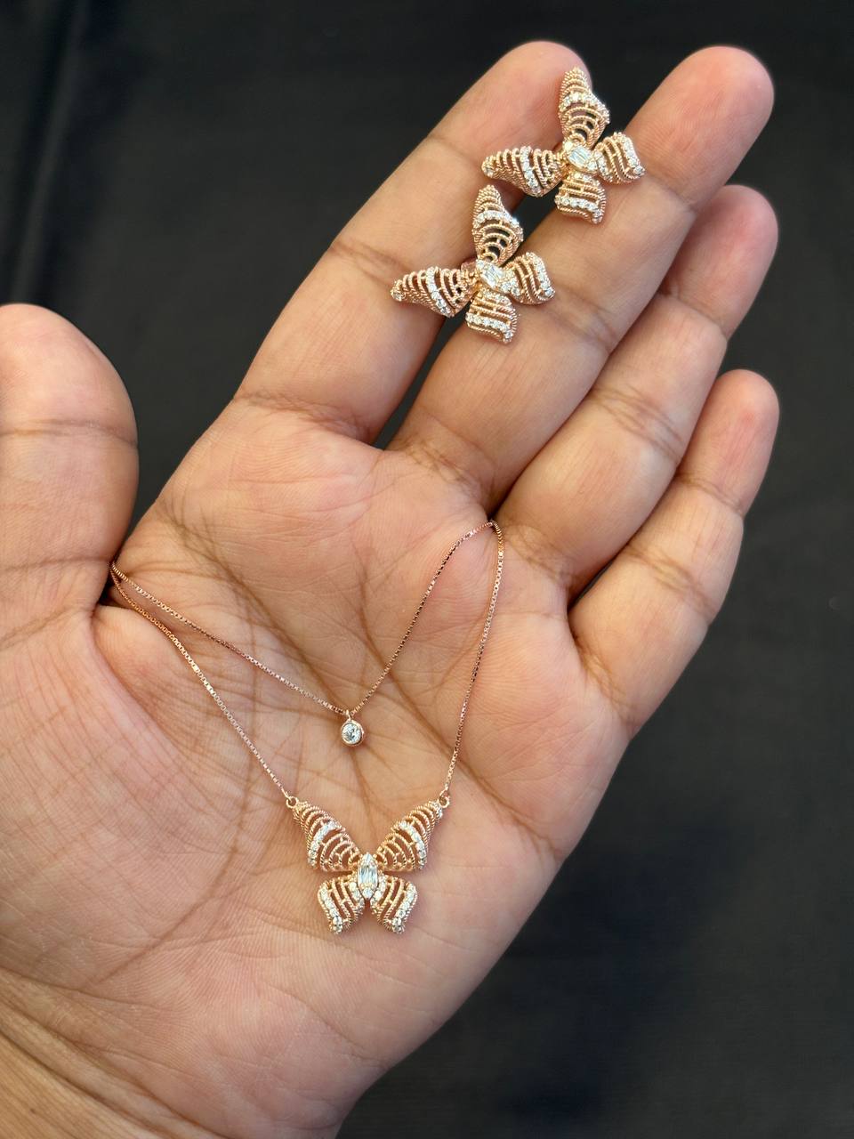 Silver butterfly necklace with rosegold finish