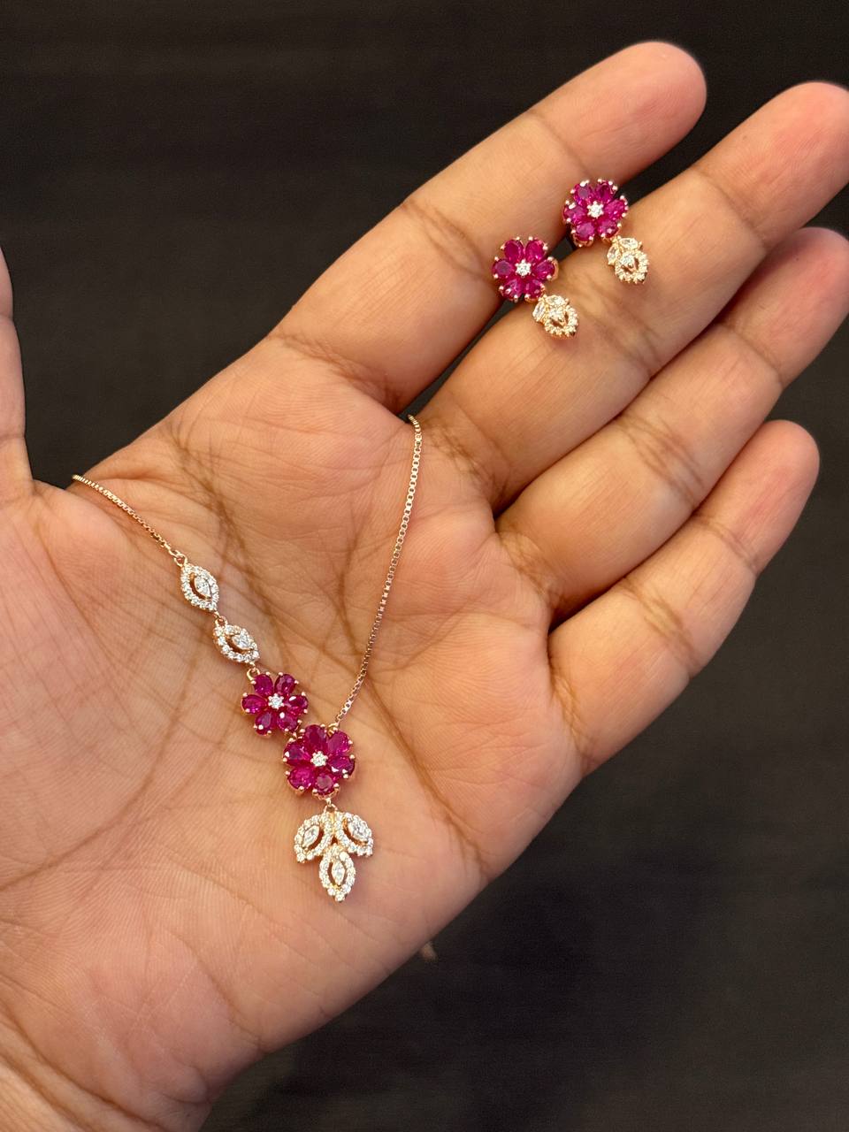 Silver heera necklace with rosegold finish