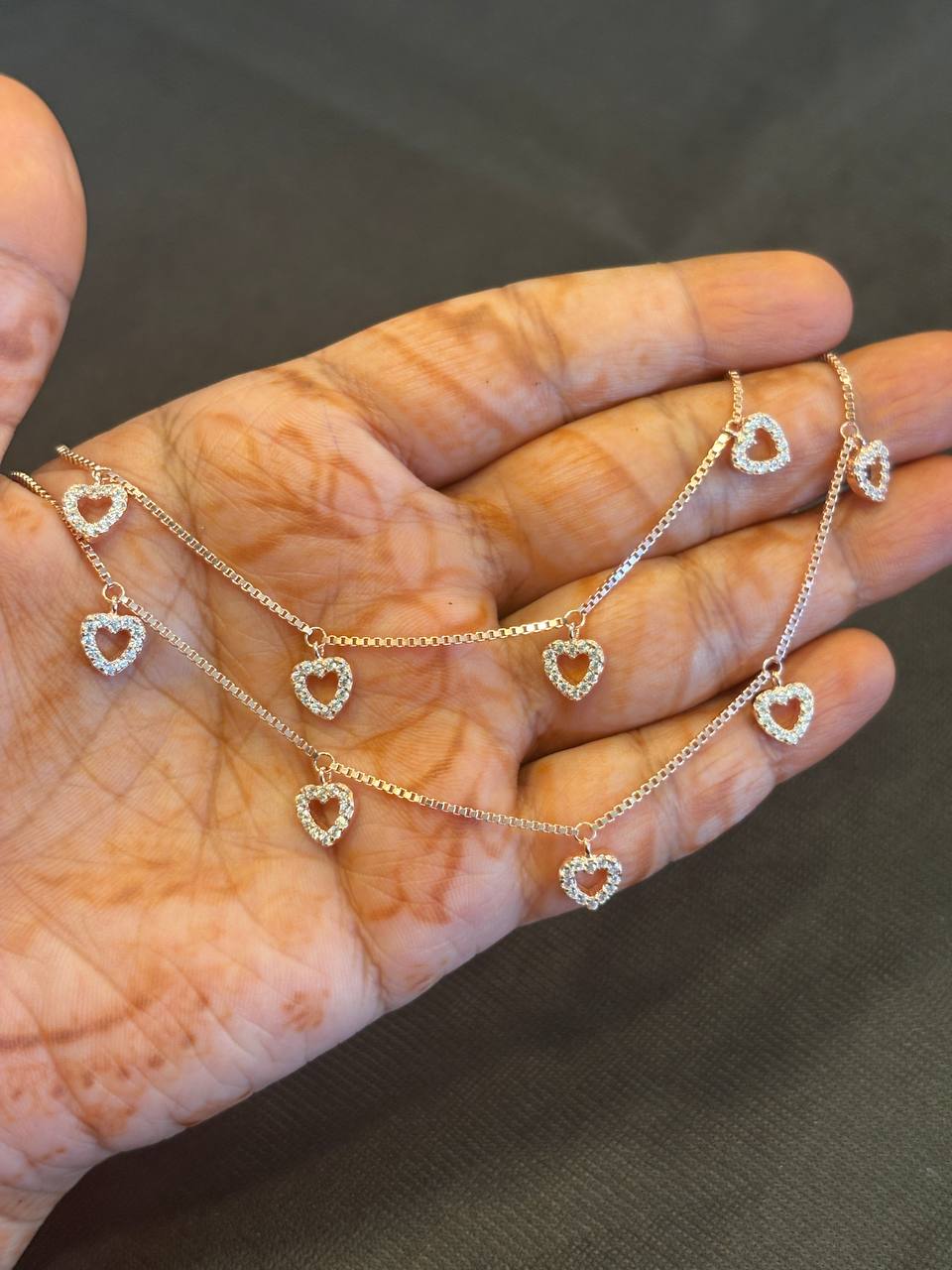 Silver multi heart anklet with rosegold finish