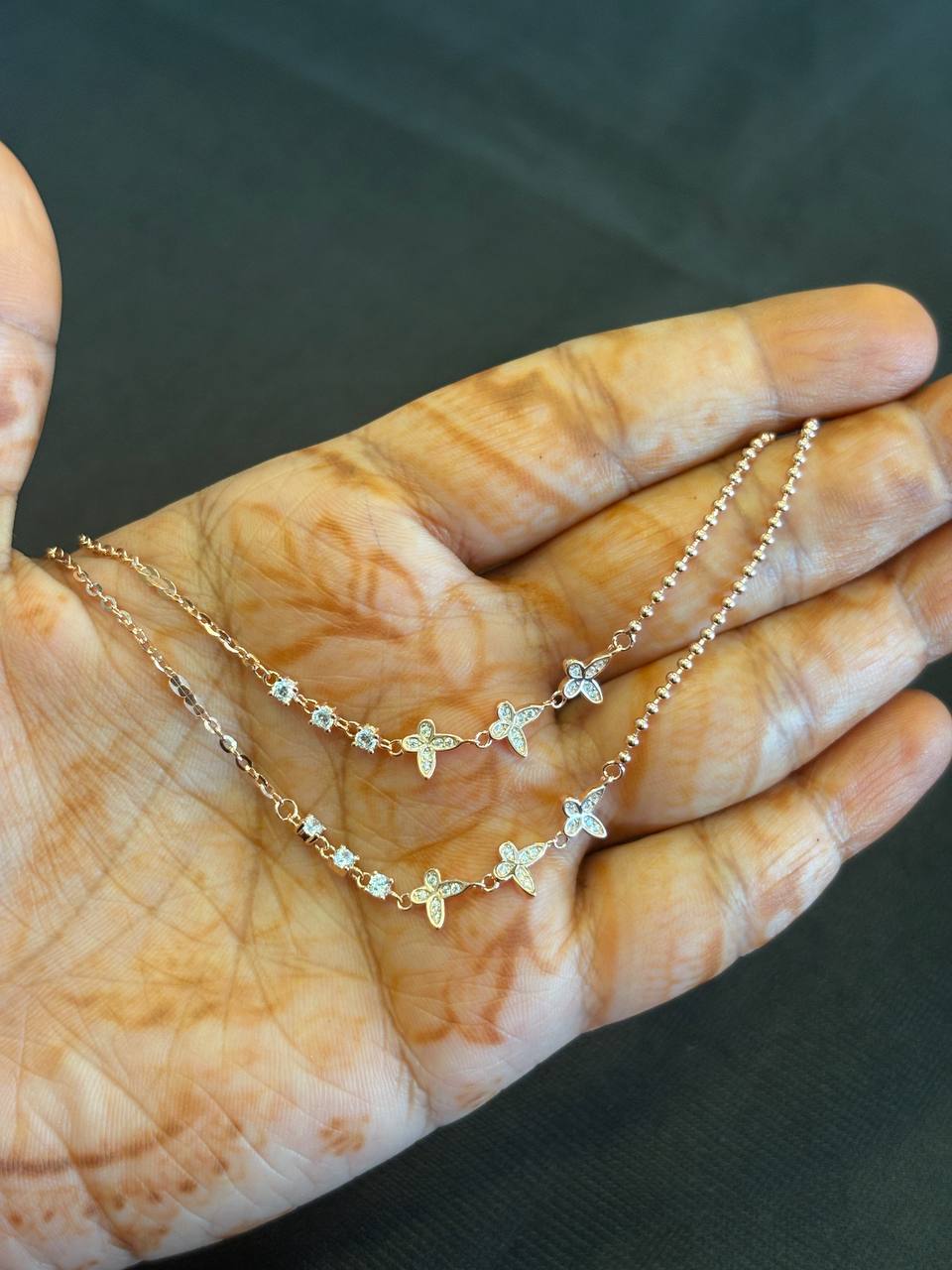 Silver anbini anklet with rosegold finish