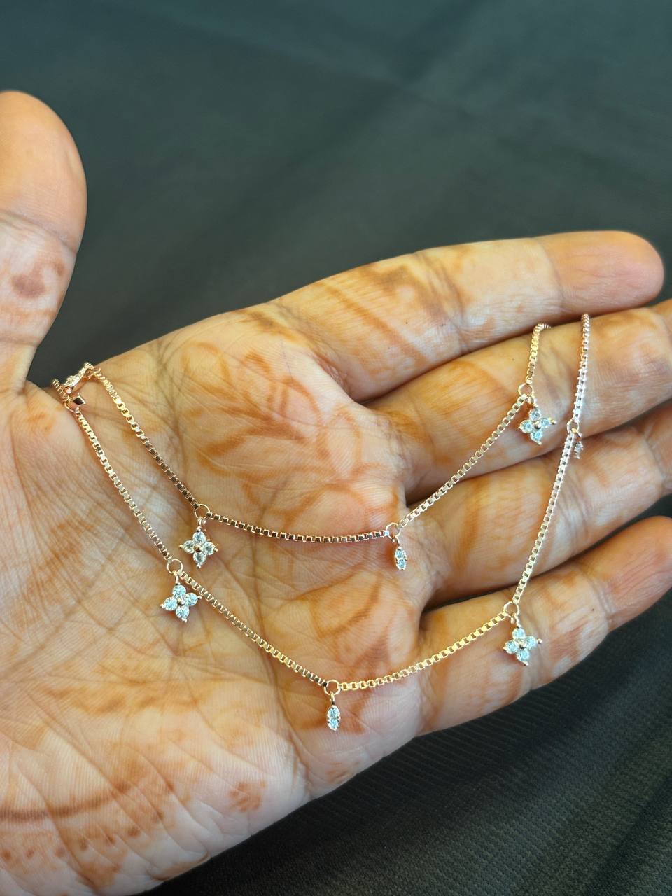 Silver kanmani anklet with rosegold finish