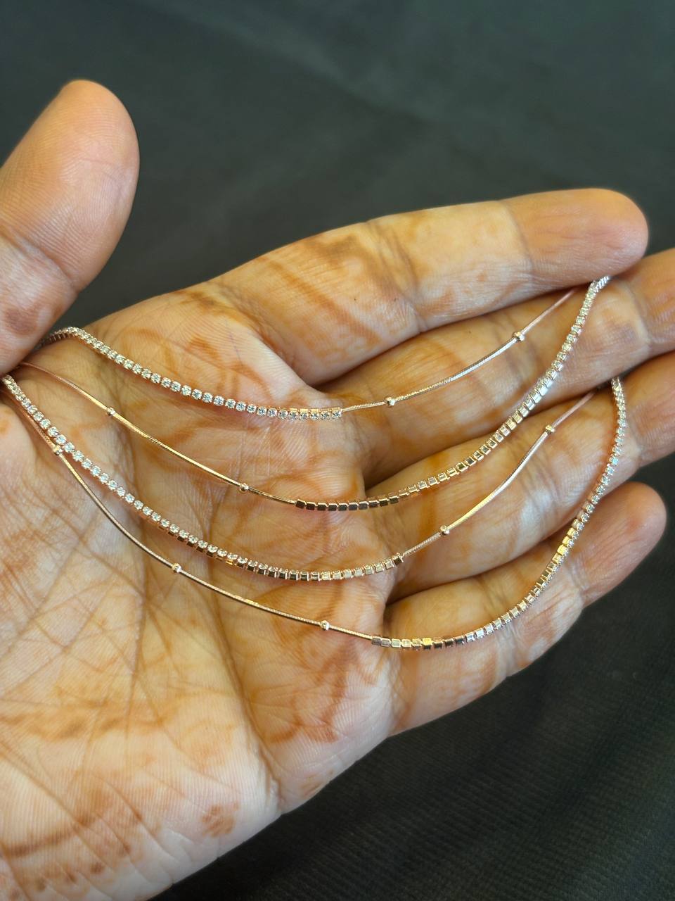 Silver aruvi anklet with rosegold finish