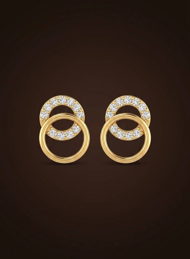Silver double ring stud with gold finish