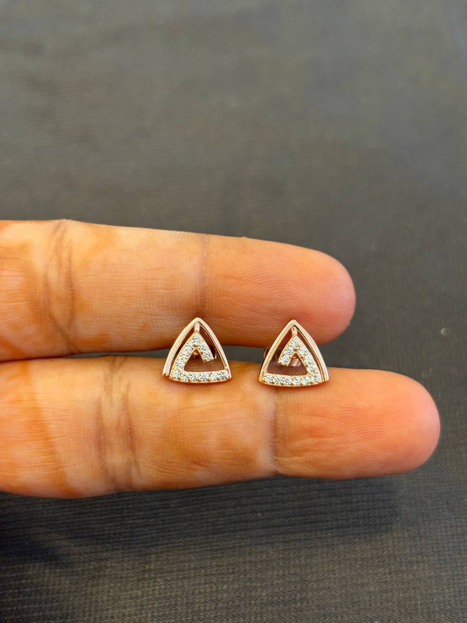 Silver double trriangle stud with rosegold finish