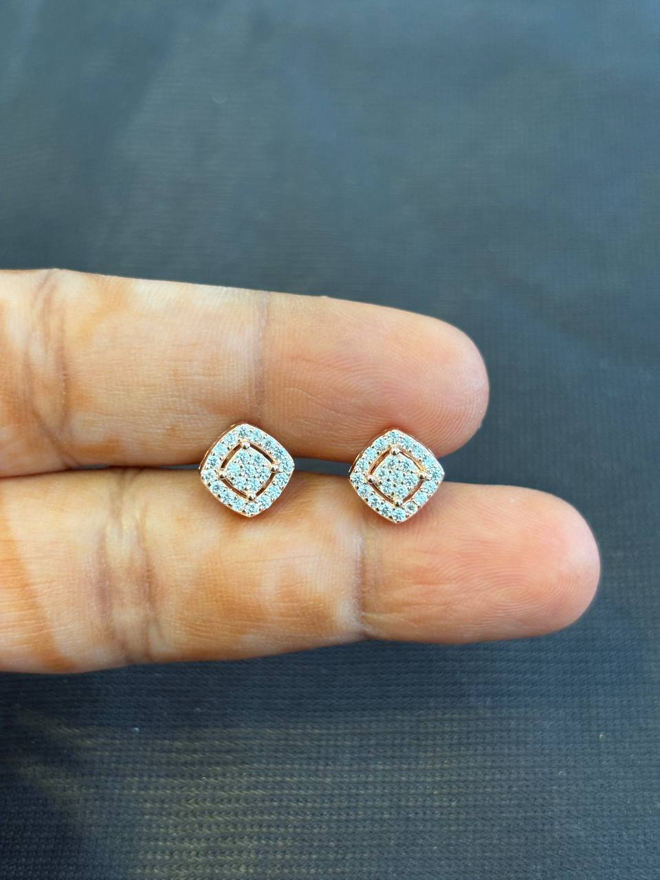 Silver megha stud with rosegold finish