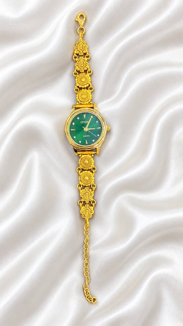 Silver diya watch with antique finish