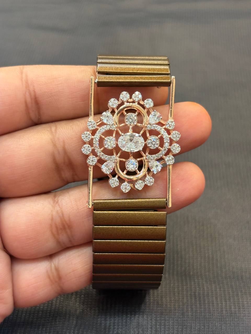 Silver ananya wrist band with rosegold finish