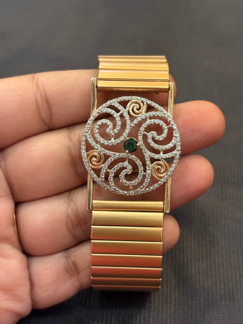 Silver dharani wrist band with rosegold finish