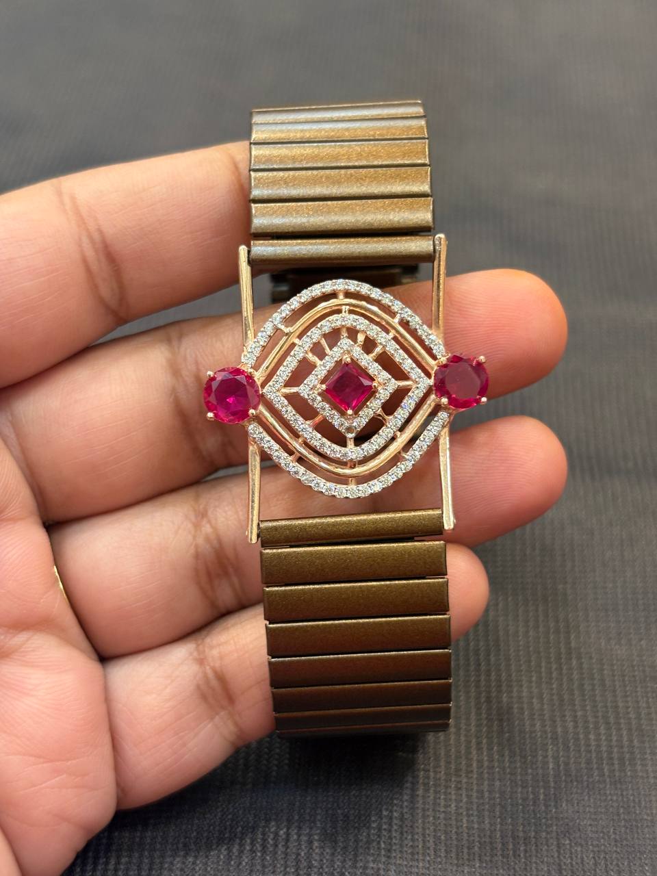 Silver esha wrist band with rosegold finish
