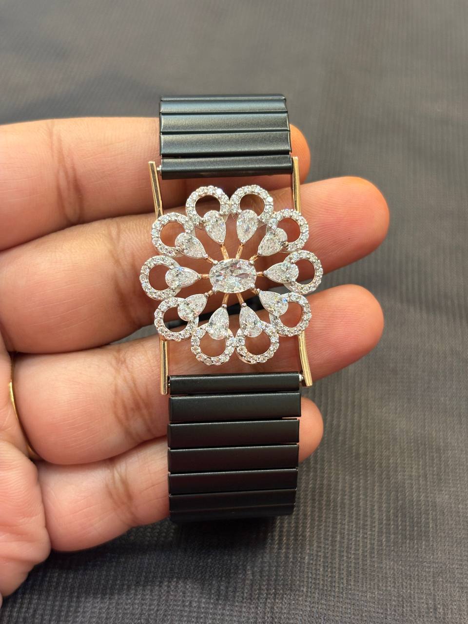 Silver harshitha wrist band with rosegold finish
