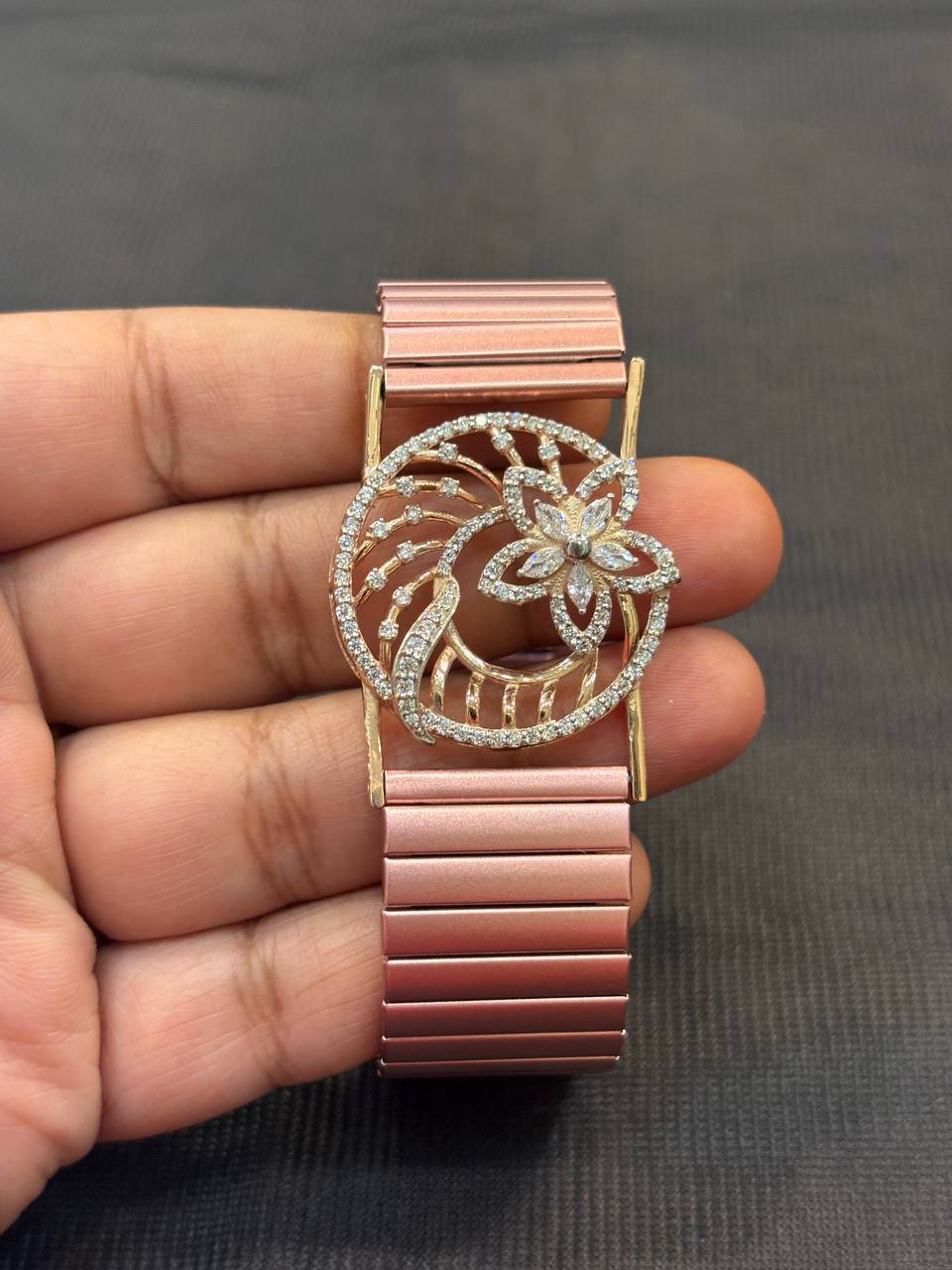 Silver ahalya wrist band with rosegold finish