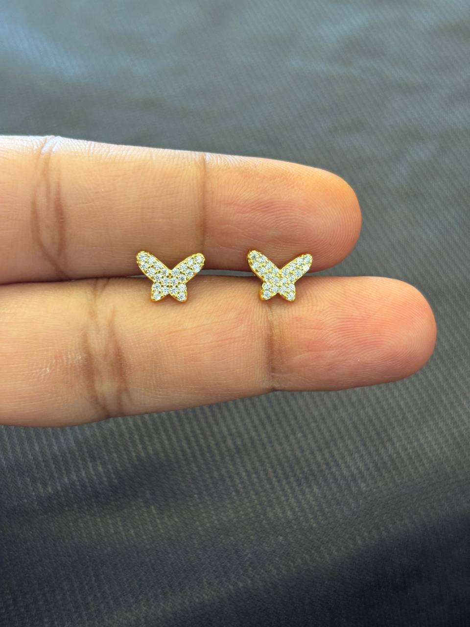 Silver stone butterfly stud with gold finish