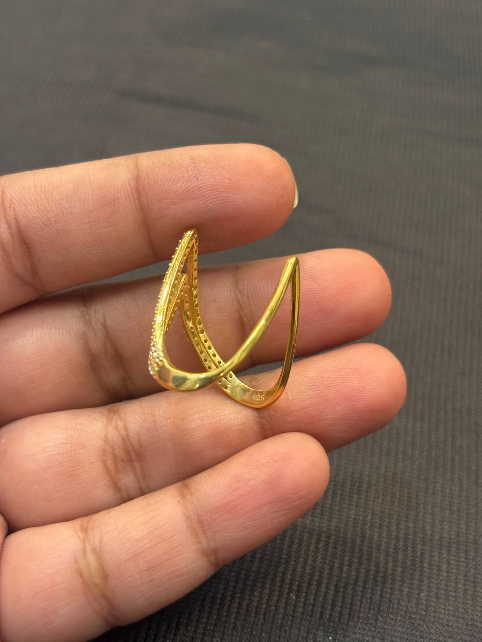 Silver kayal vanki ring with gold finish