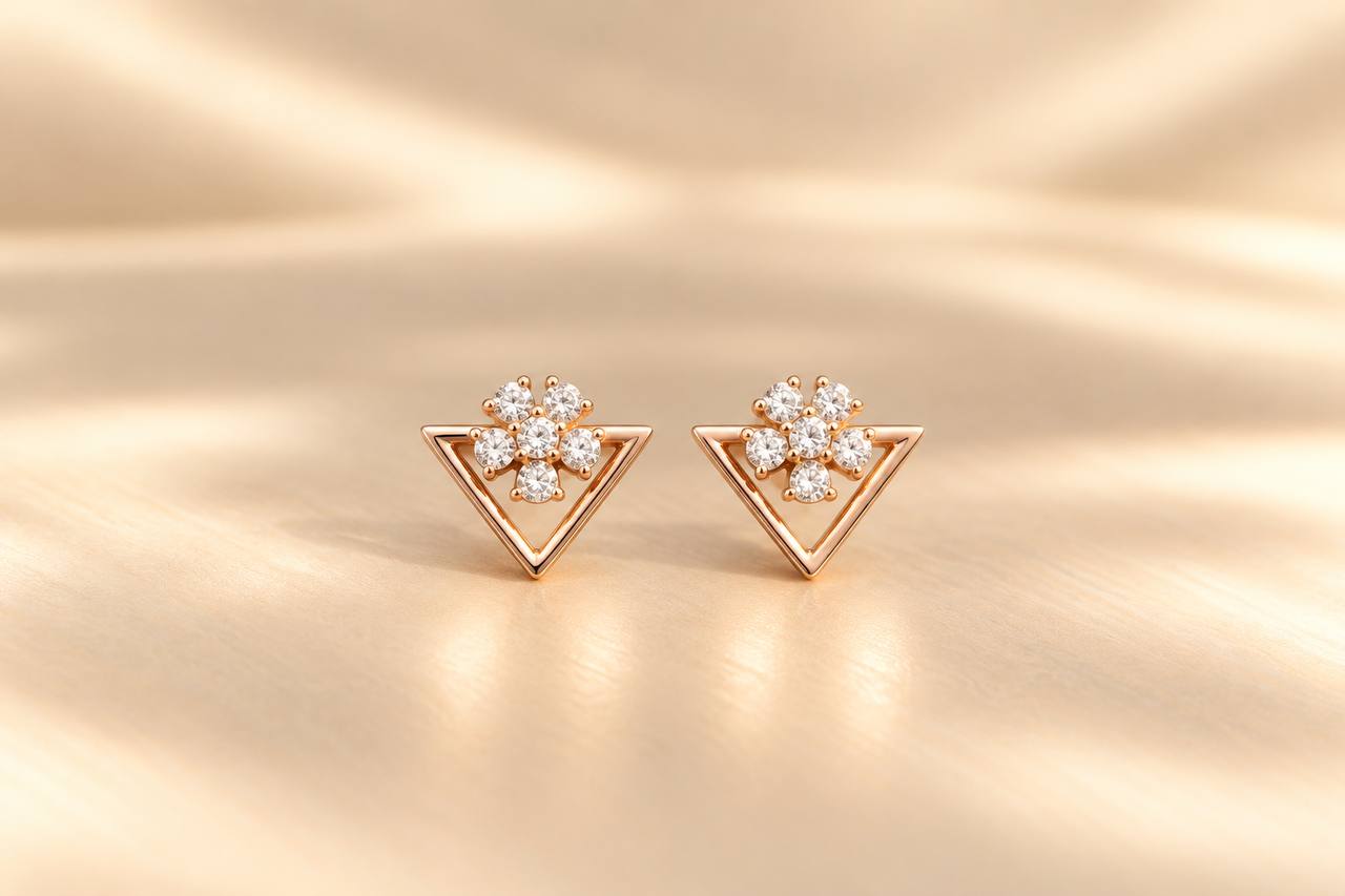 silver gayu stud with rosegold finish