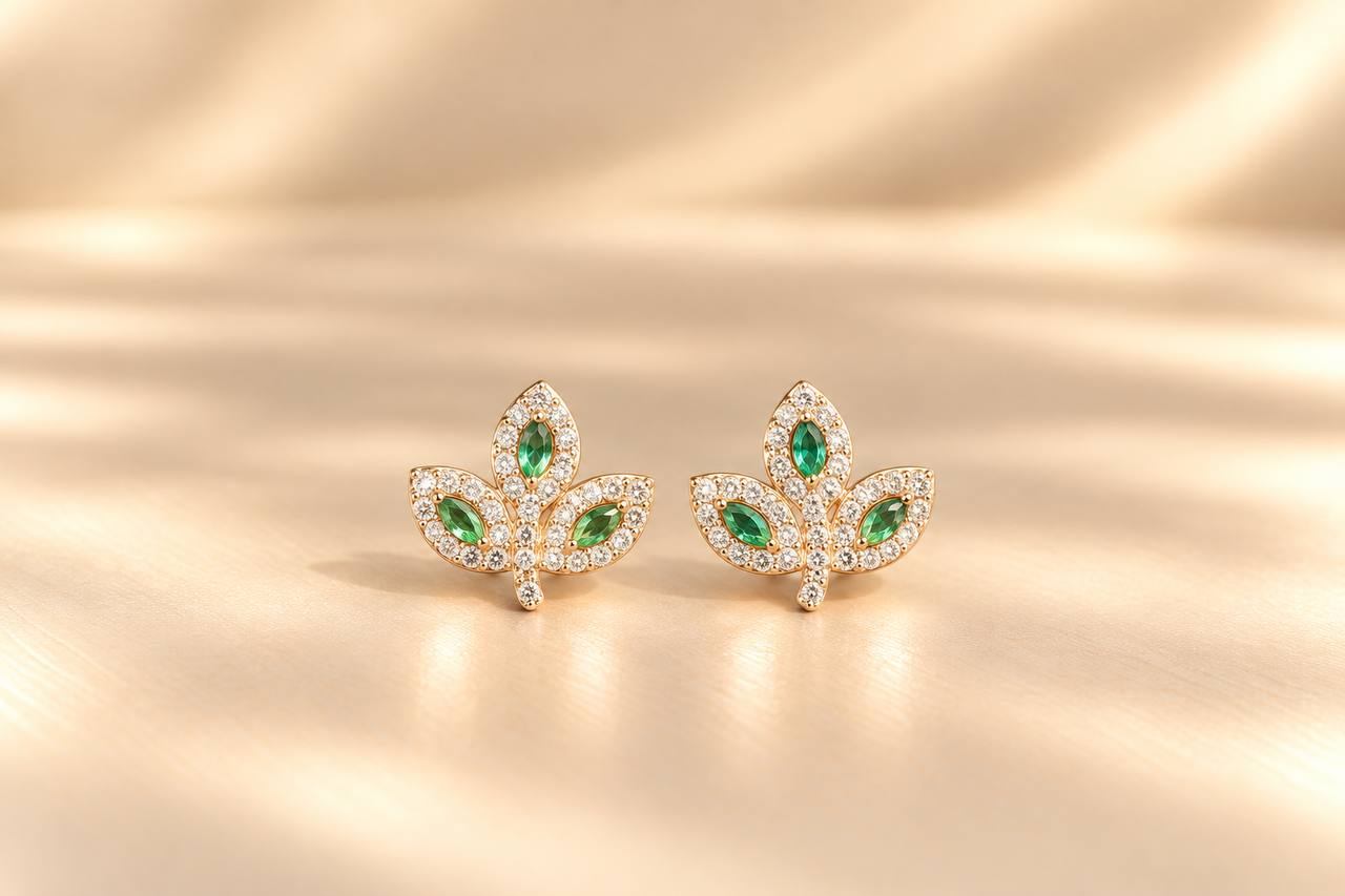 Silver abi green stud with rosegold finish