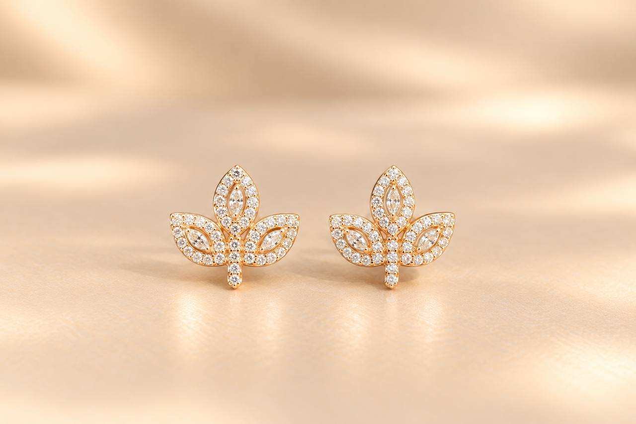 Silver abi white stud with rosegold finish