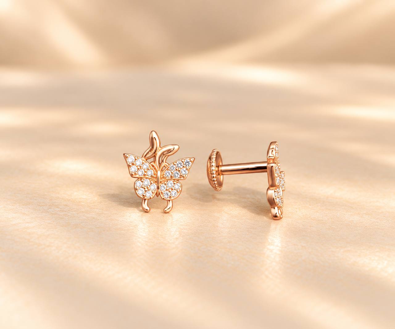 silver priya stud with rosegold finish