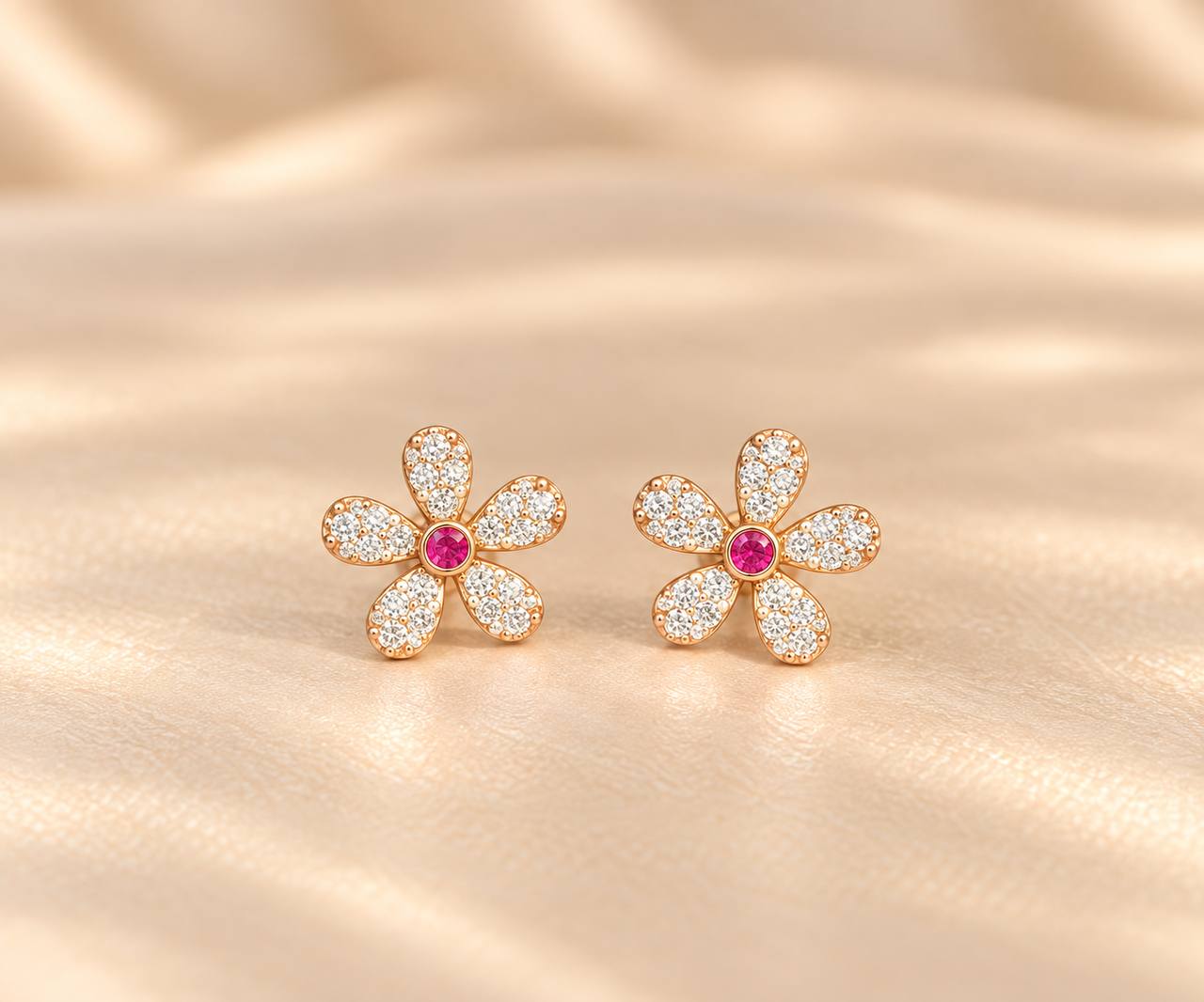 silver tharaa pink stud with rosegold finish