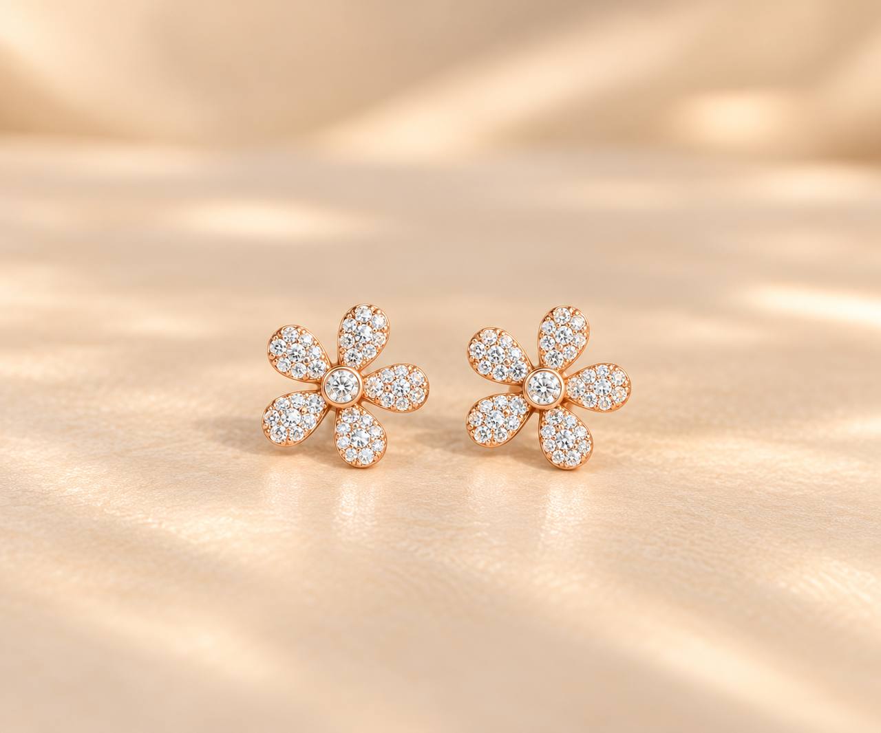 silver tharaa white stud with rosegold finish