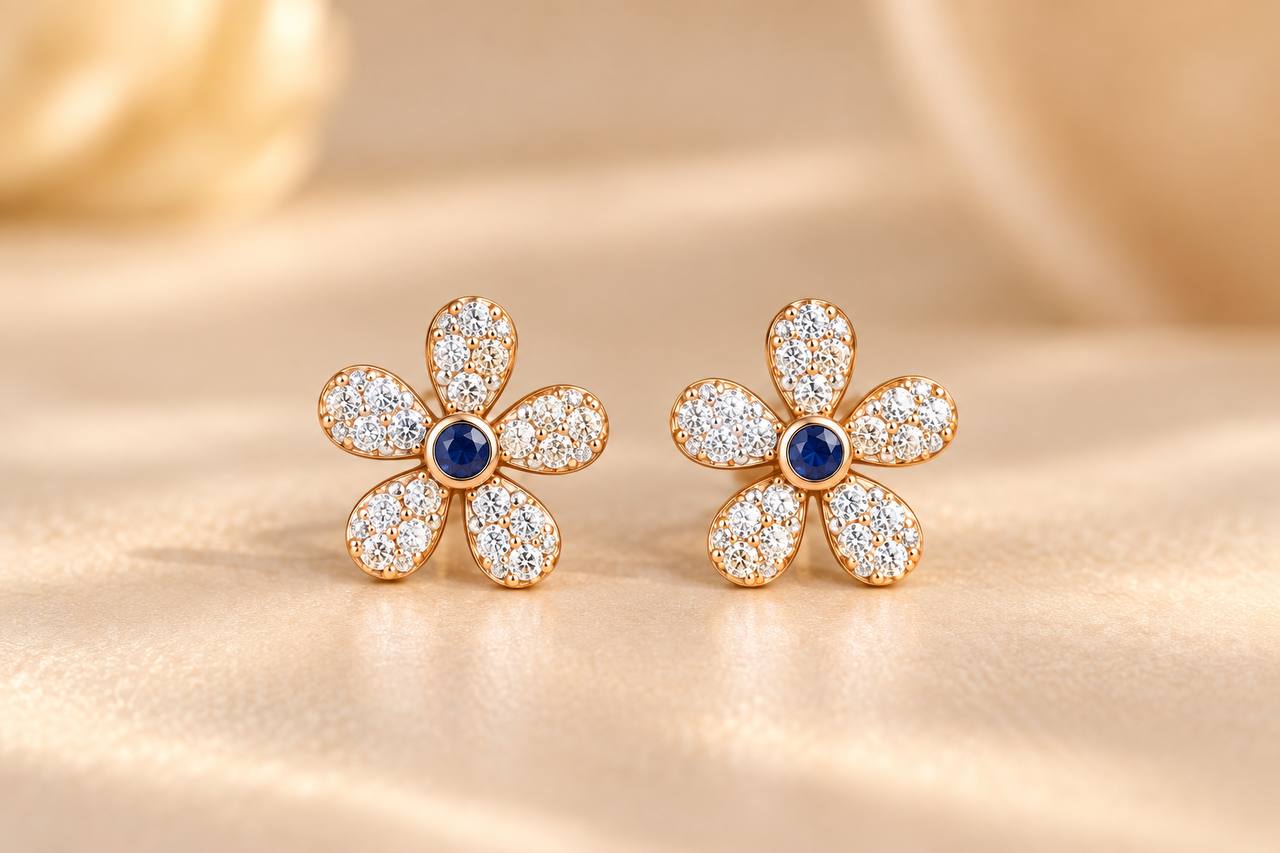 silver tharaa blue stud with rosegold finish
