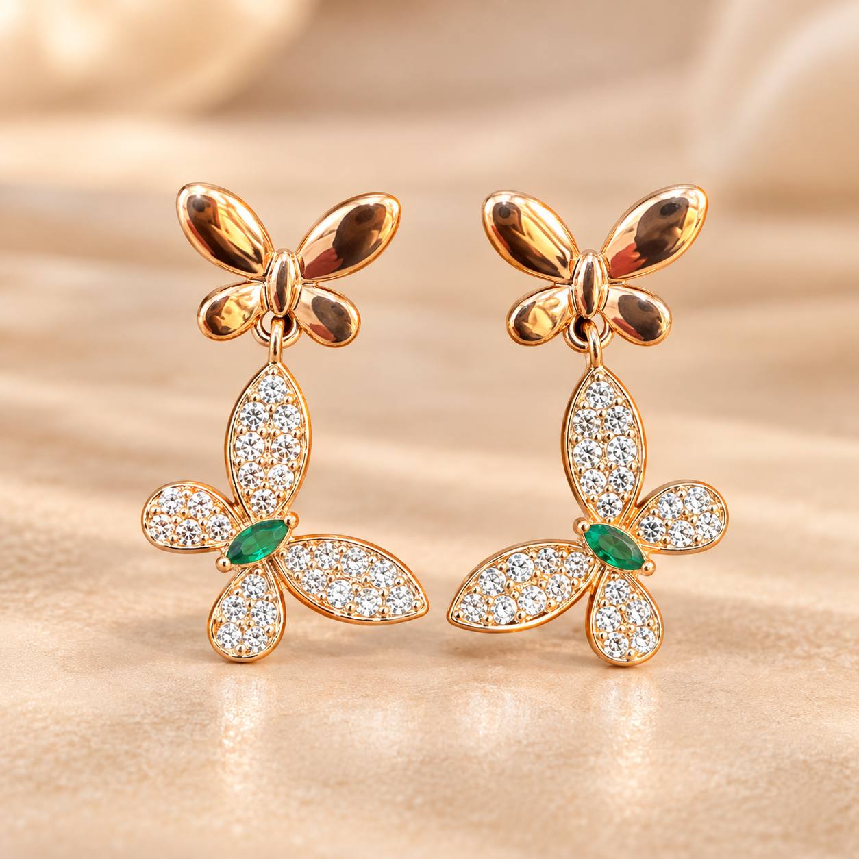 silver anu green stud with rosegold finish