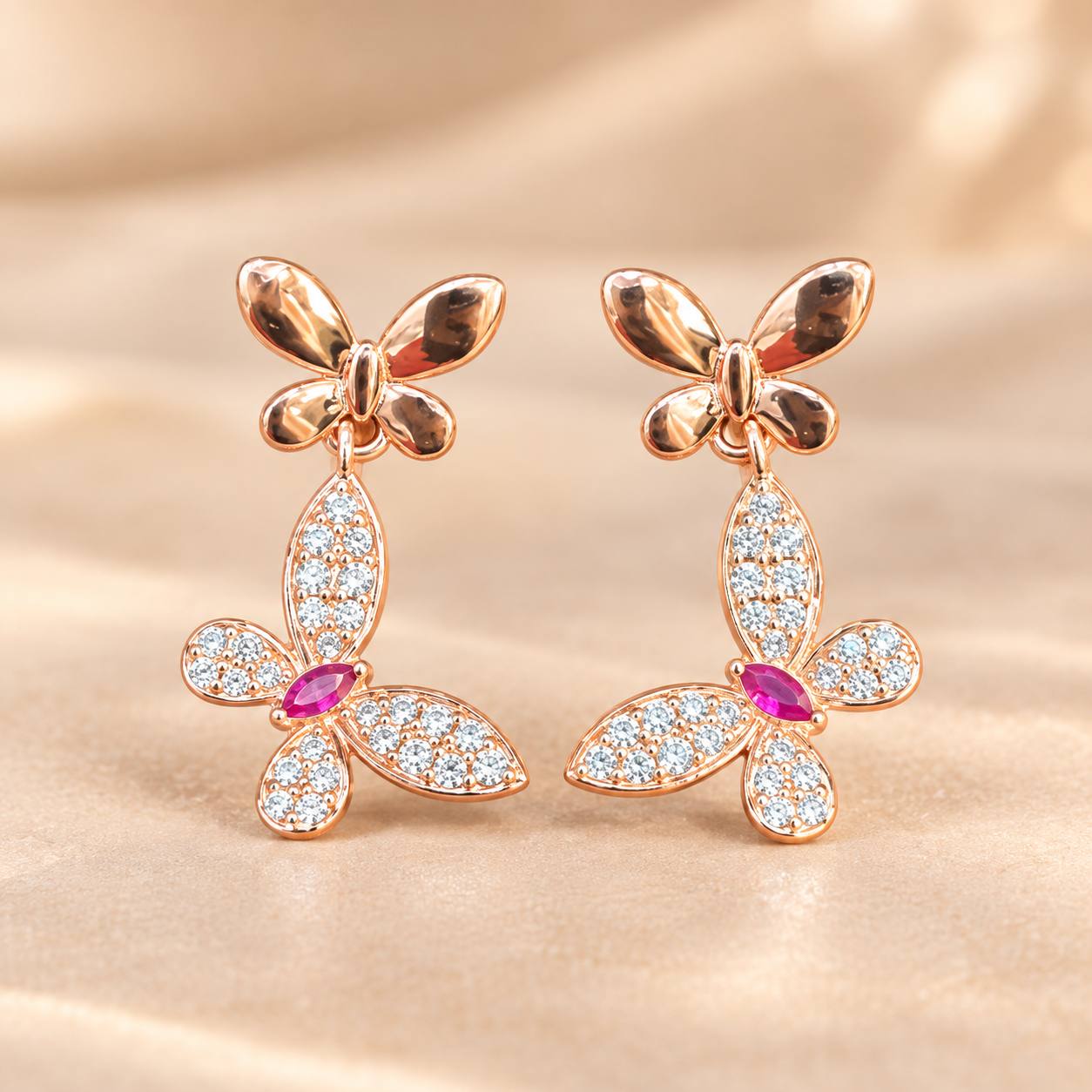 silver anu pink stud with rosegold finish