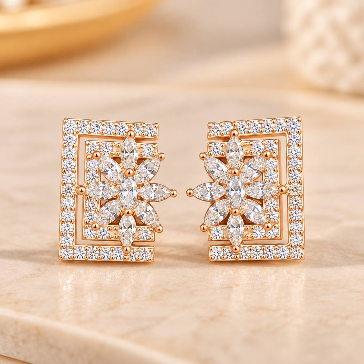 silver ramya stud with rosegold finish