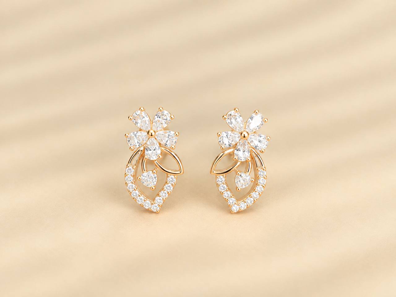 silver roshini stud with rosegold finish