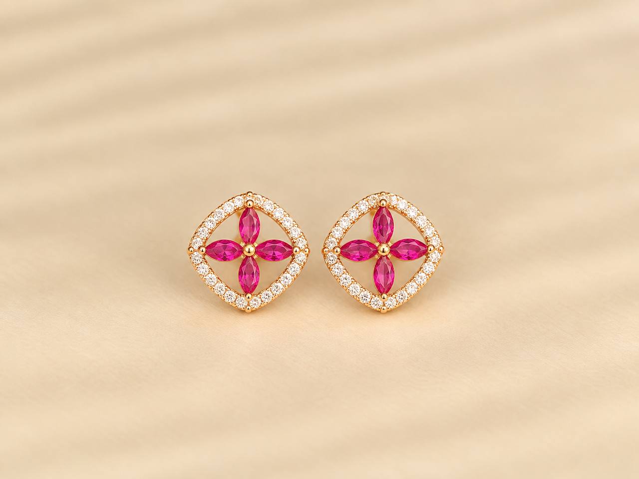 silver thendral pink stud rosegold finish