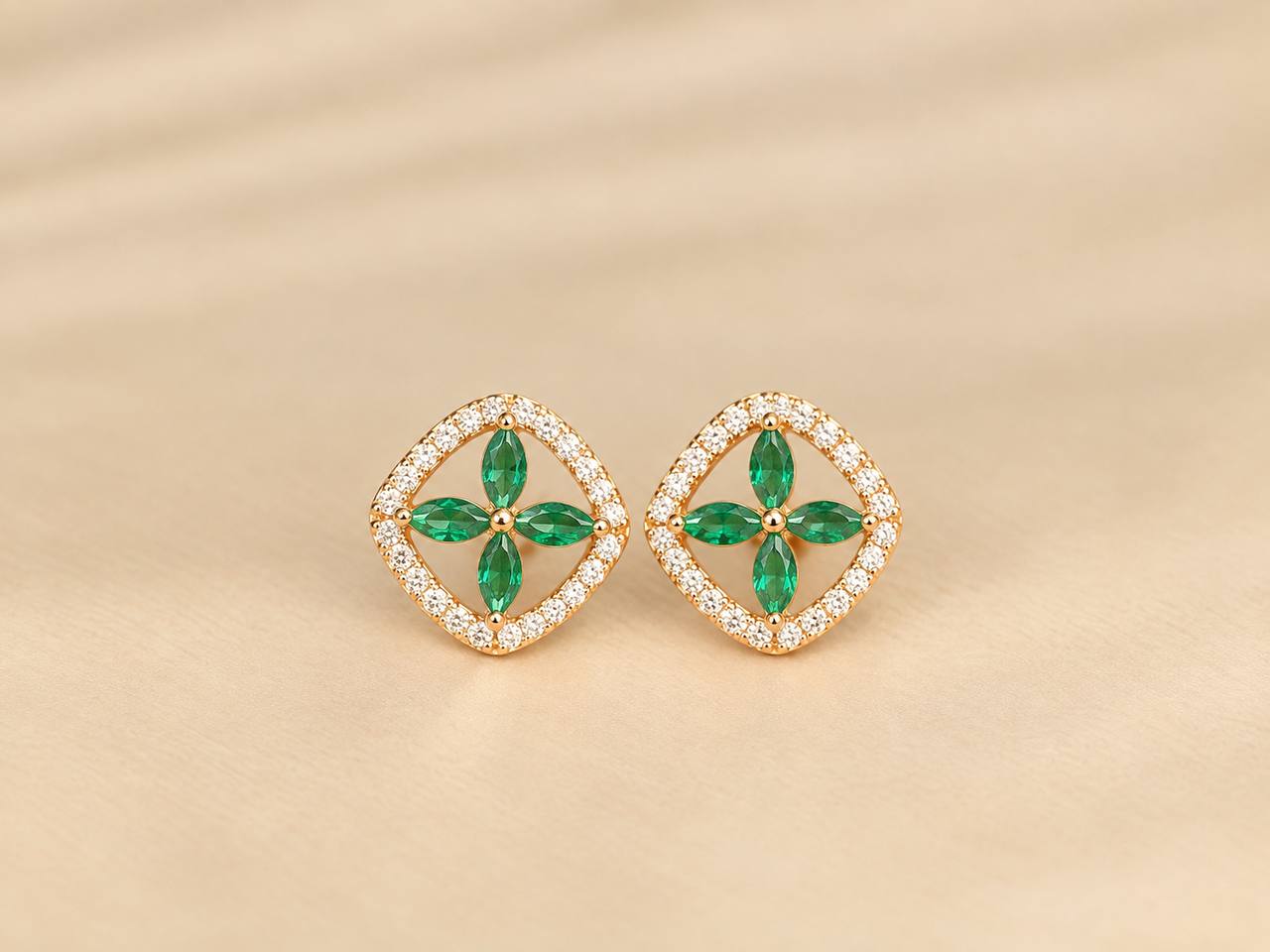 silver thendral green stud rosegold finish