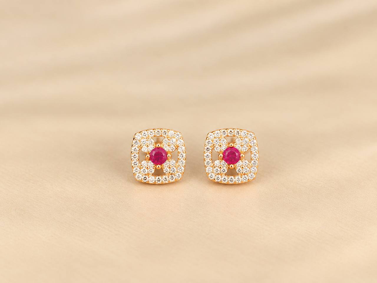 Silver mathu pink stud with rosegold finish