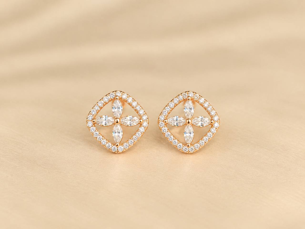 silver thendral white stud rosegold finish