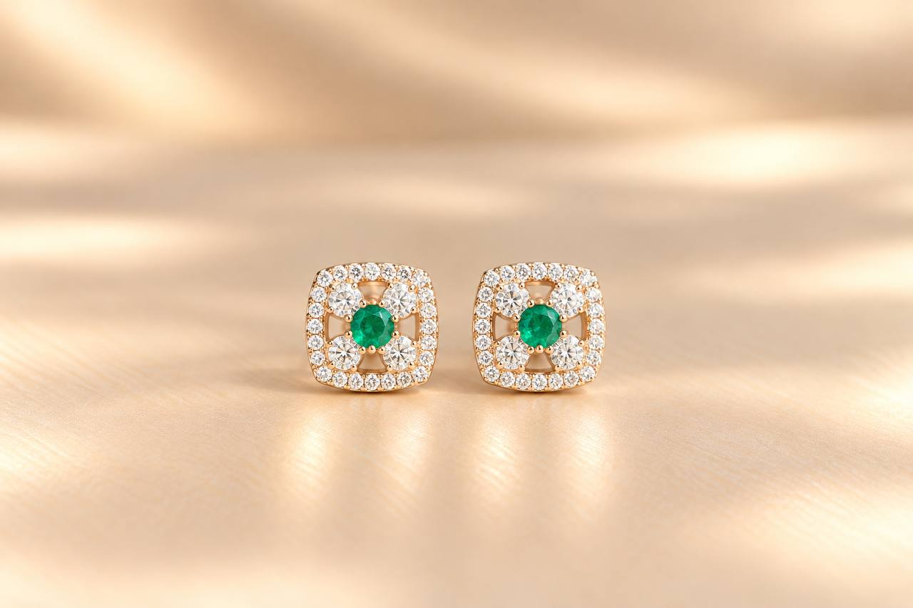 Silver mathu green stud with rosegold finish