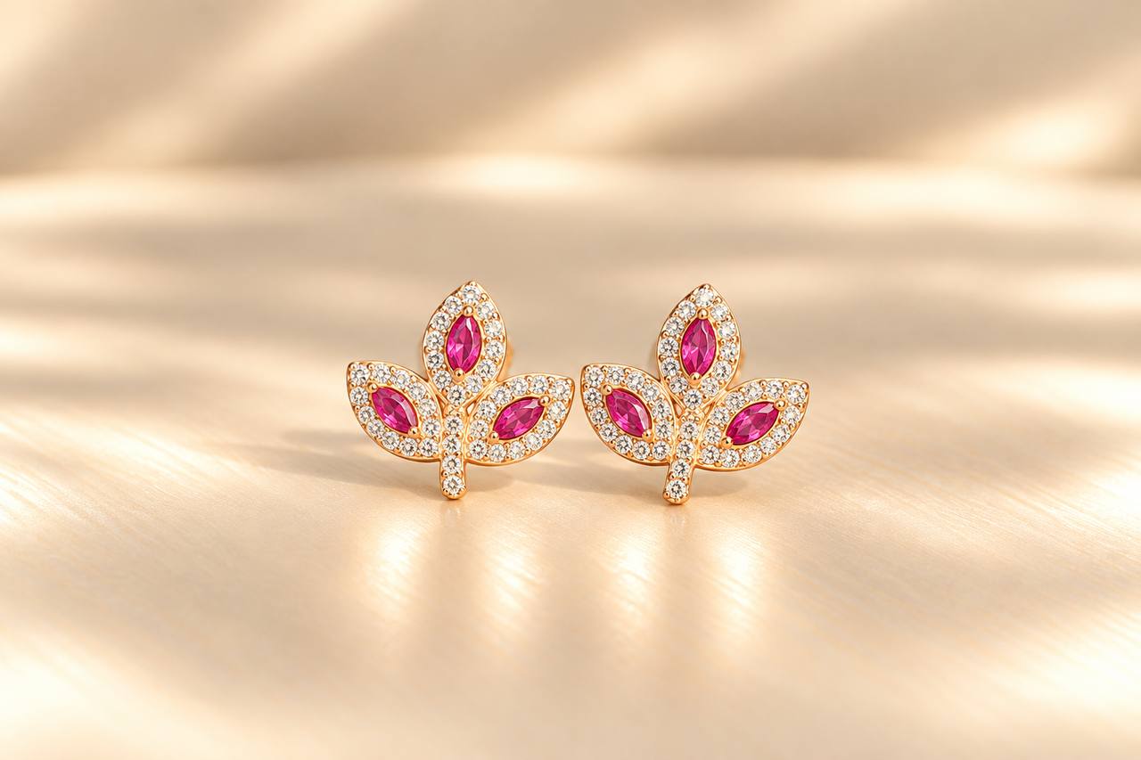Silver abi pink stud with rosegold finish