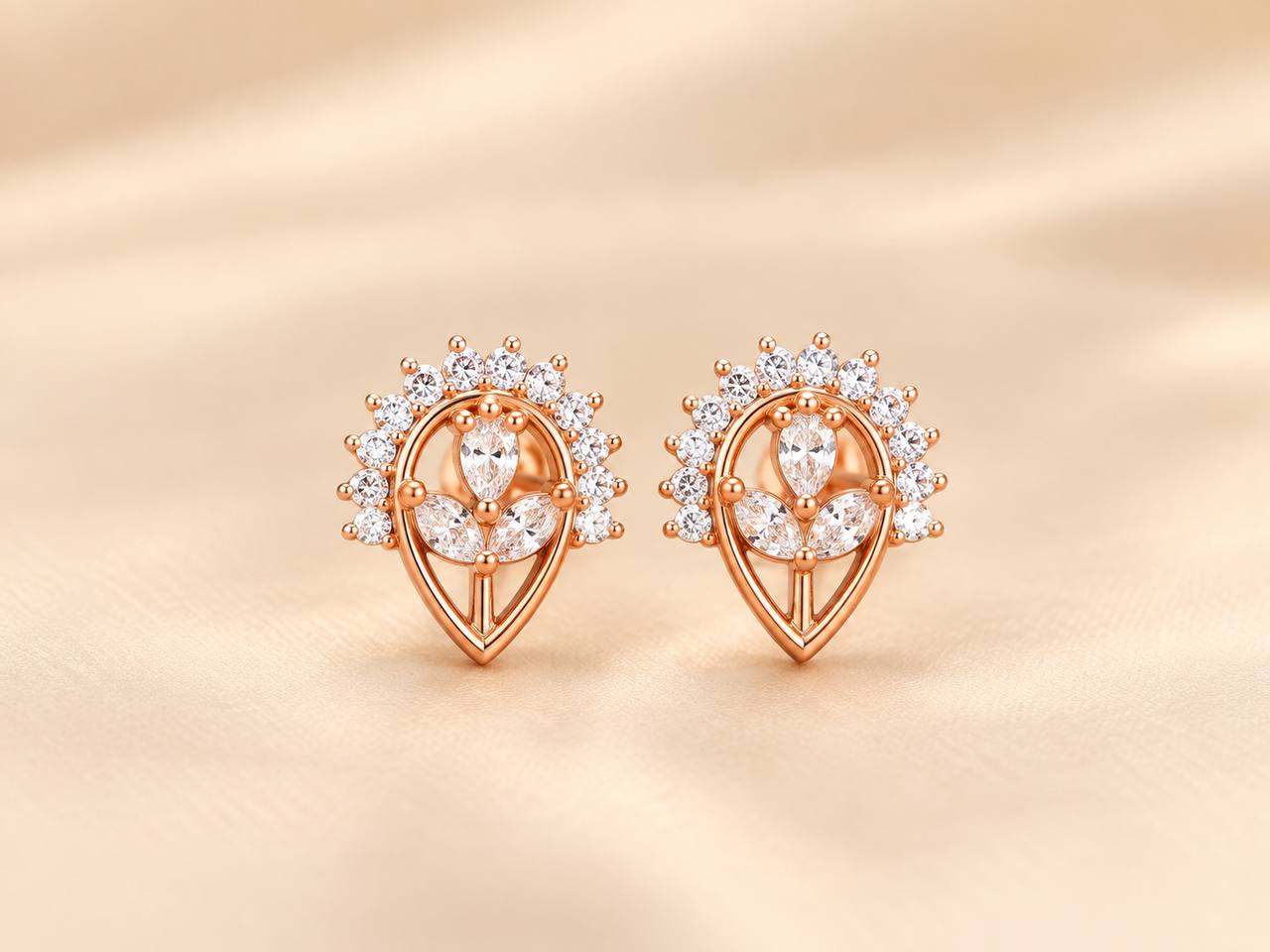 Silver kalai1 stud with rosegold finish