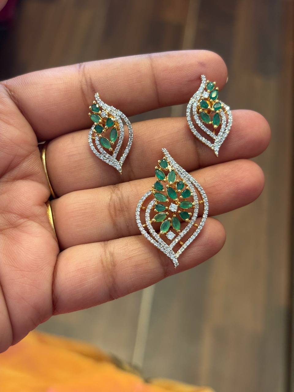 Silver kavya pendant set with gold finish(without chain)