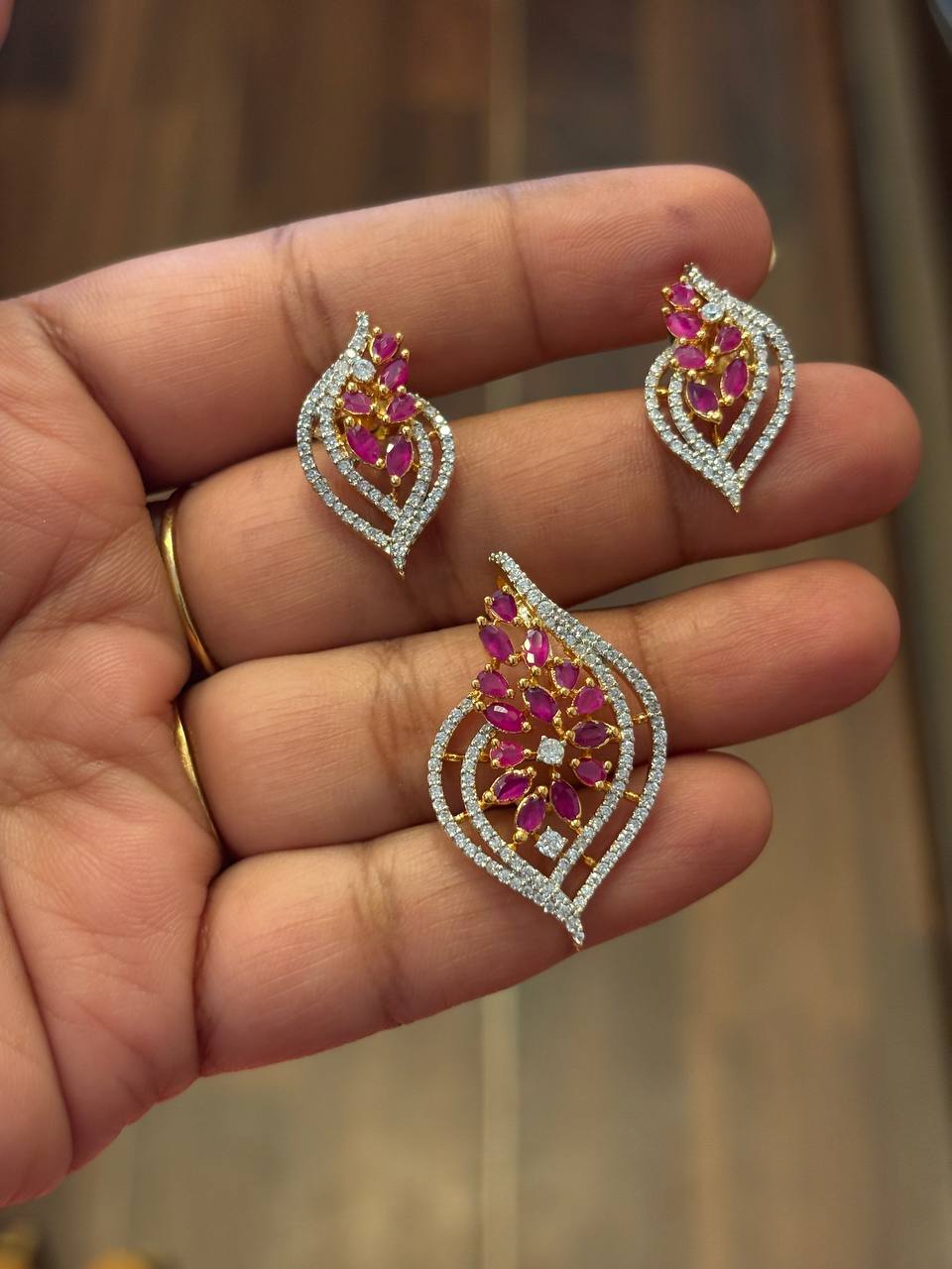 Silver diya pendant set with gold finish(without chain)
