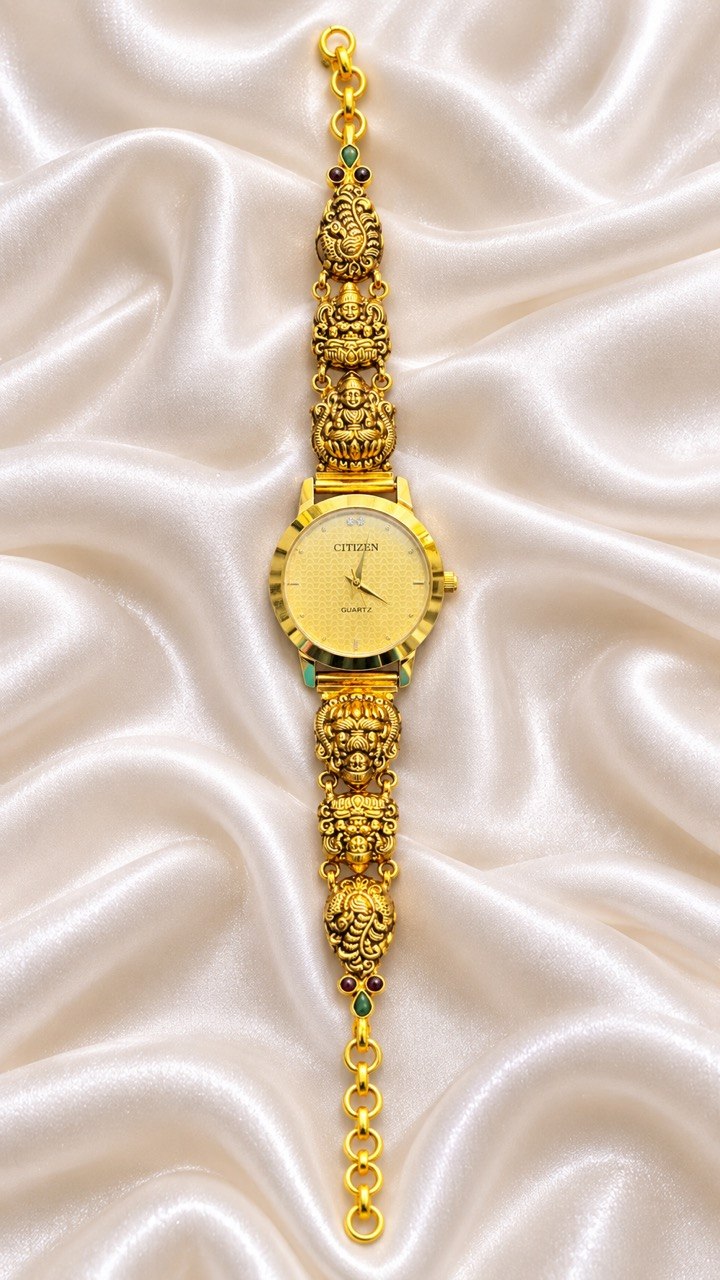 Silver diya watch with antique watch