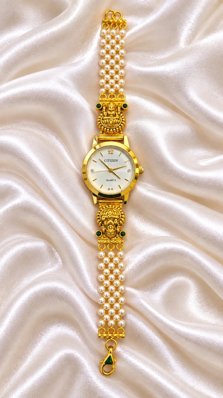 Silver kuzhali watch with antique finish