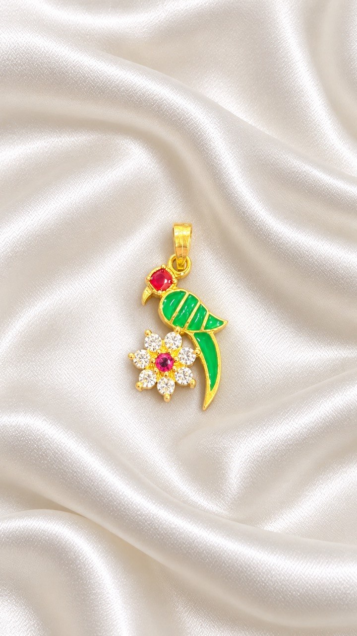 Silver parrot red pendant with gold finish (Without chain )