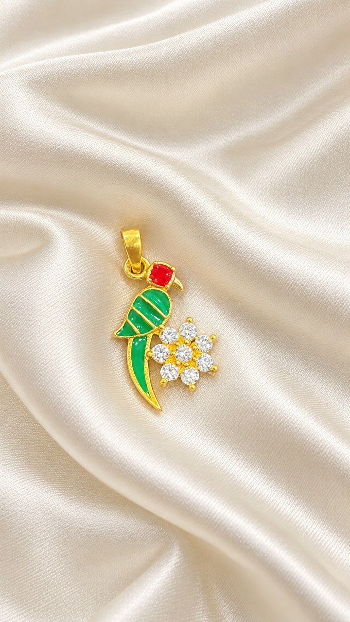 Silver parrot white pendant with gold finish