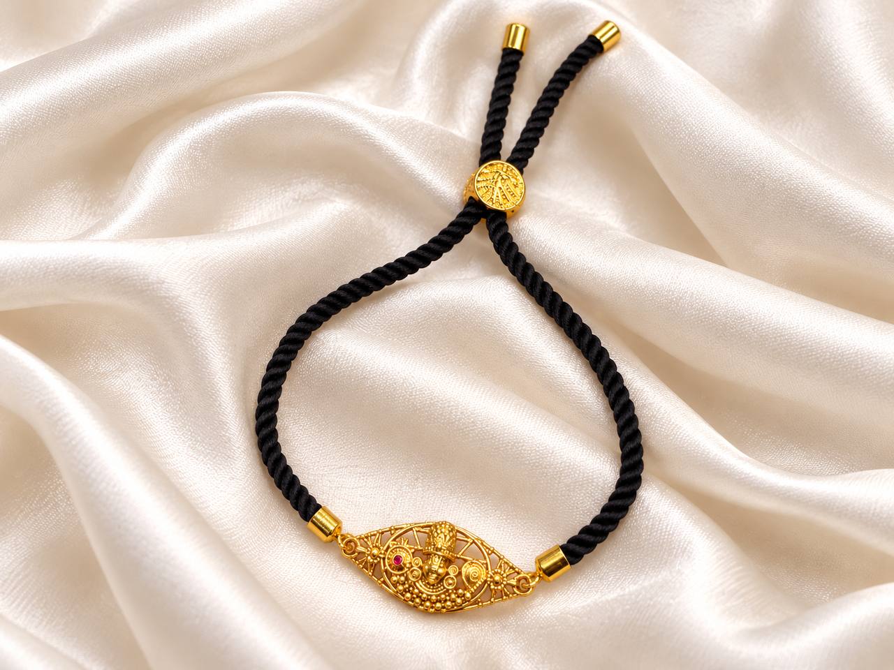 Silver padmanath rope bracelet with gold finish