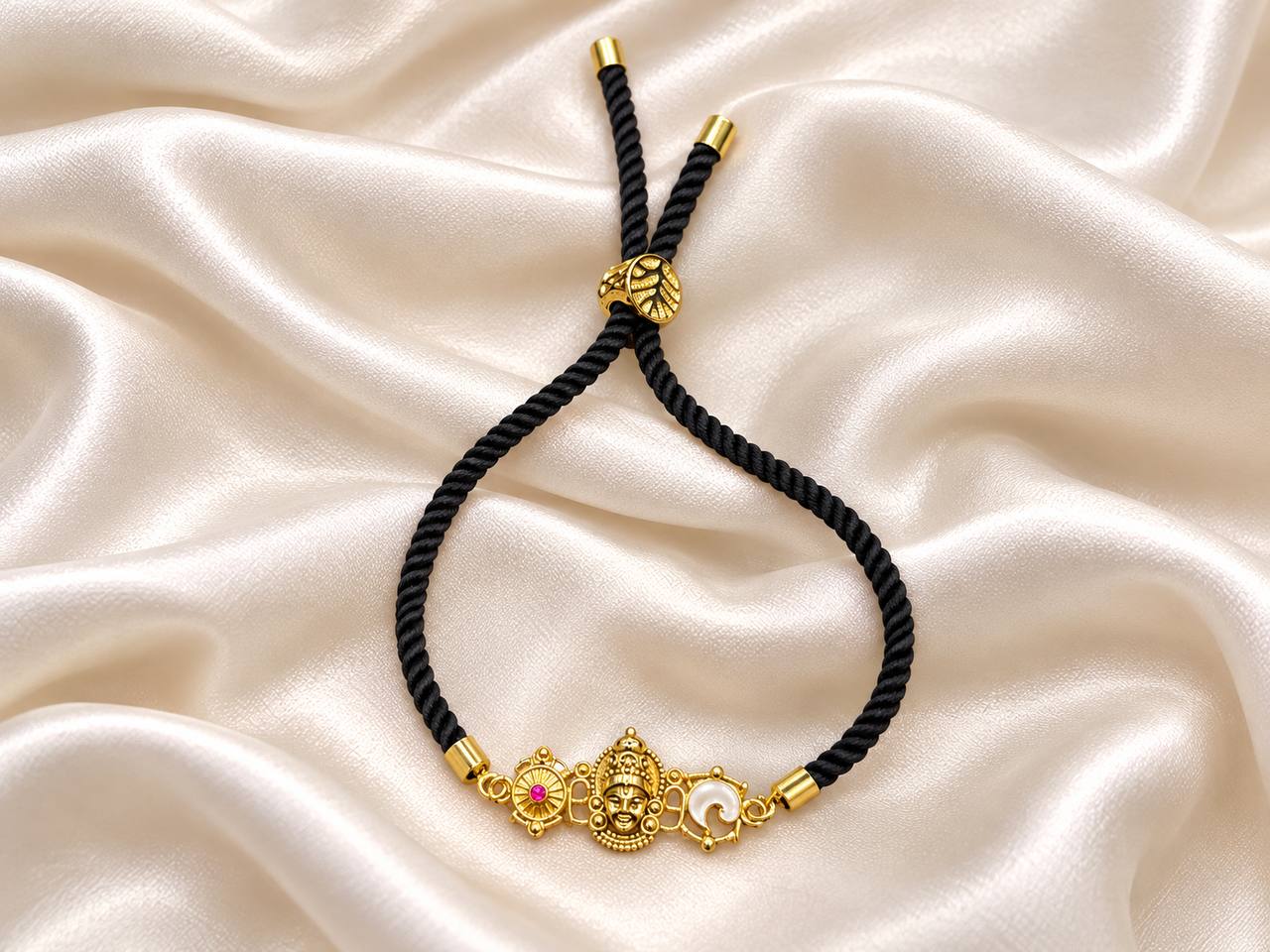 Silver madhava rope bracelet with gold finish