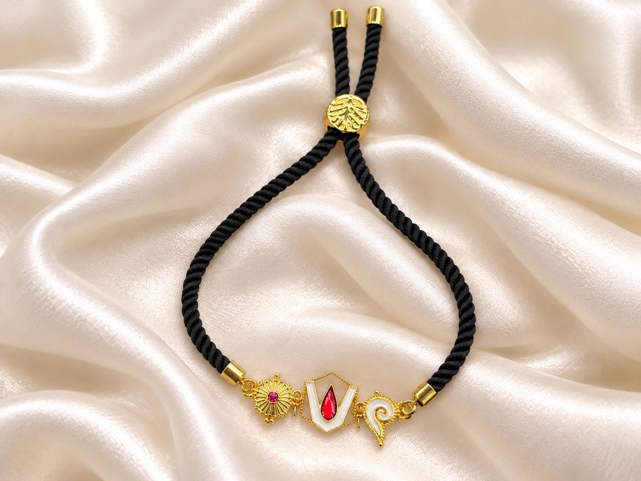 Silver govinda rope bracelet with gold finish